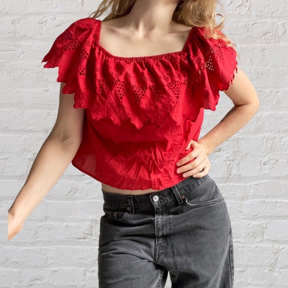 ZARA boho red off the shoulder top. Size xs-s. 100% cotton. - Picture 3 of 9
